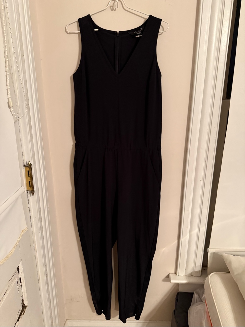 Athleta Black V-Neck Sleeveless Jumpsuit with Pockets